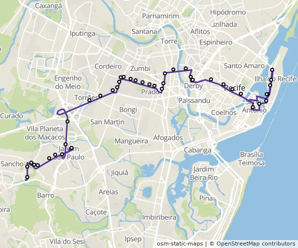 Mapa do itinerário da linha