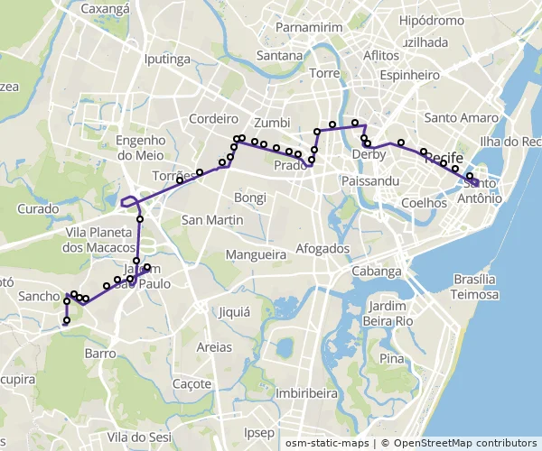 Mapa do itinerário da linha