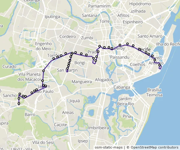 Mapa do itinerário da linha