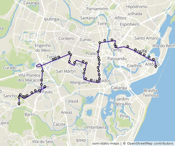 Mapa do itinerário da linha