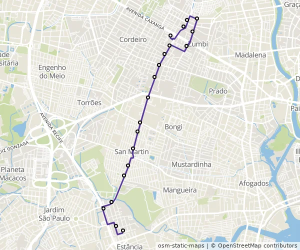 Mapa do itinerário da linha