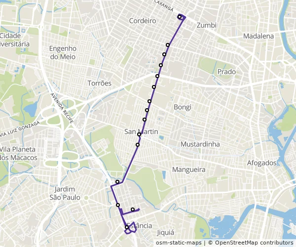 Mapa do itinerário da linha