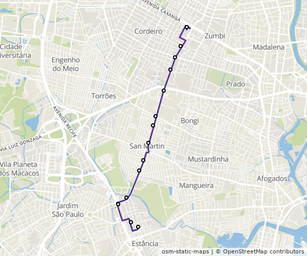 Mapa do itinerário da linha