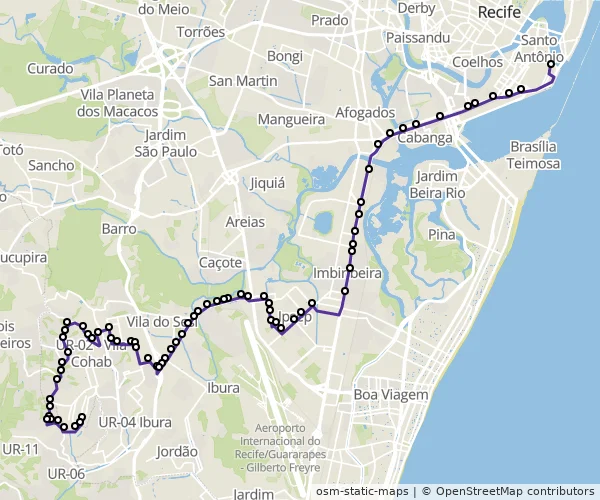 Mapa do itinerário da linha