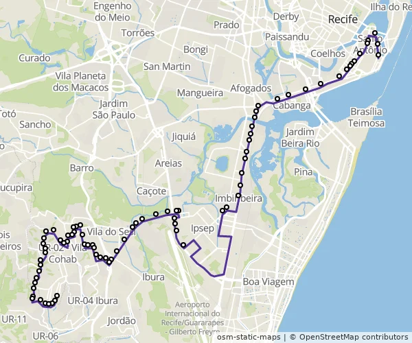 Mapa do itinerário da linha