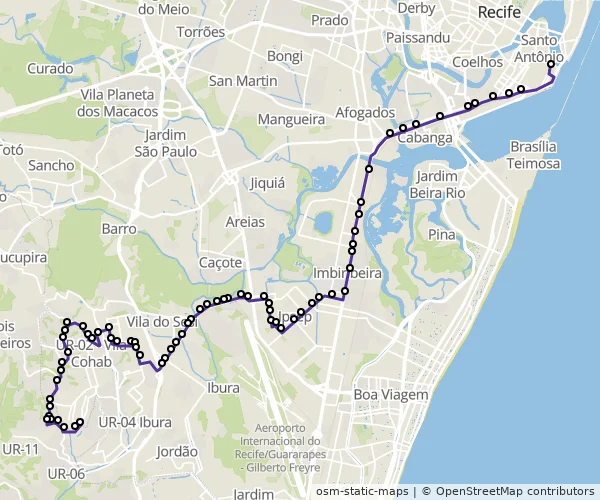 Mapa do itinerário da linha