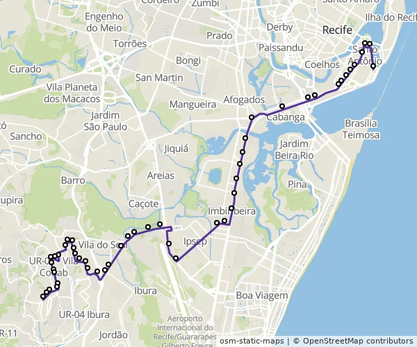 Mapa do itinerário da linha