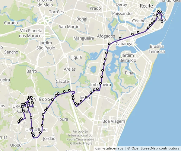 Mapa do itinerário da linha