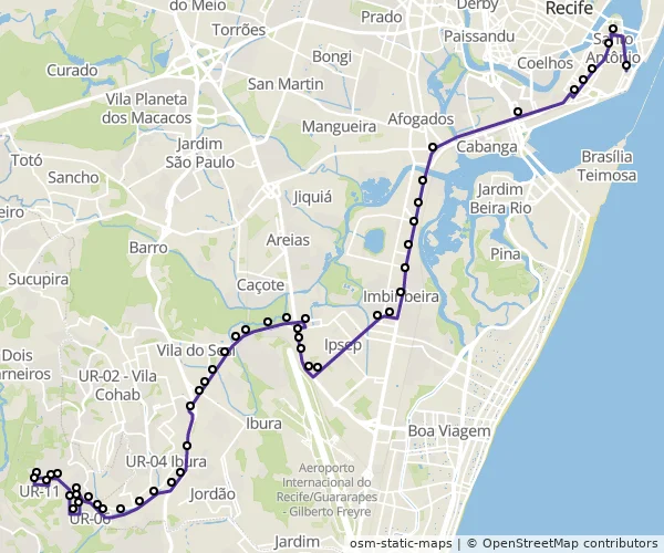 Mapa do itinerário da linha