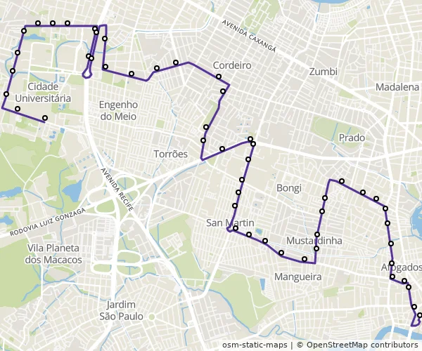 Mapa do itinerário da linha