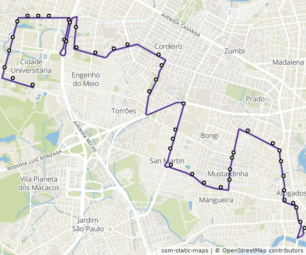 Mapa do itinerário da linha