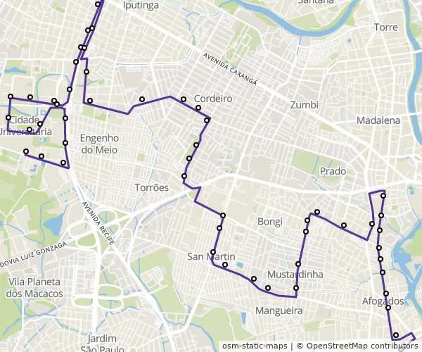 Mapa do itinerário da linha