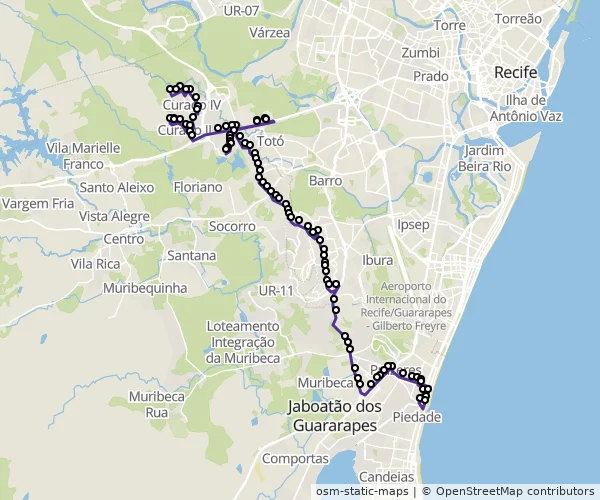 Mapa do itinerário da linha