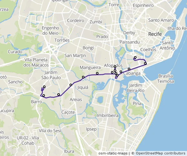 Mapa do itinerário da linha