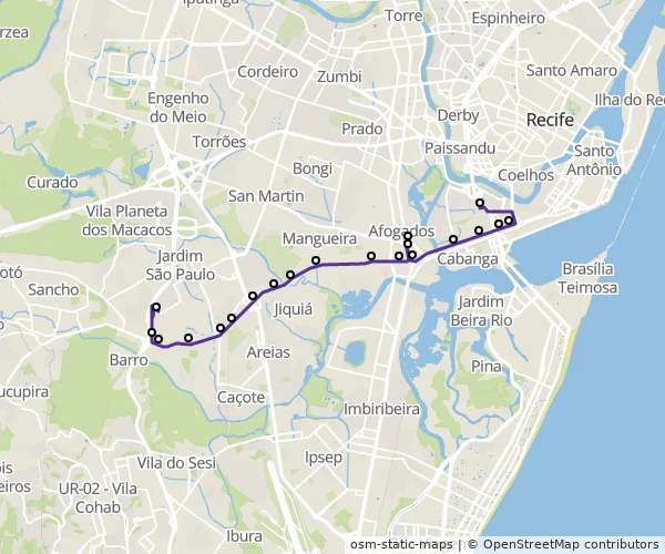 Mapa do itinerário da linha