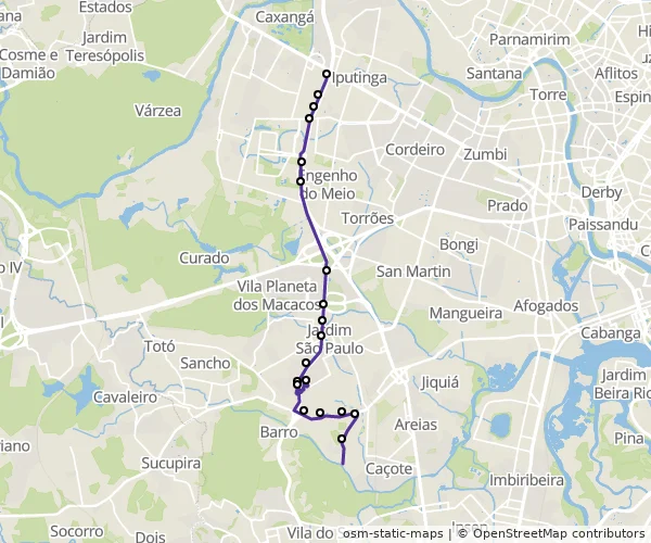 Mapa do itinerário da linha