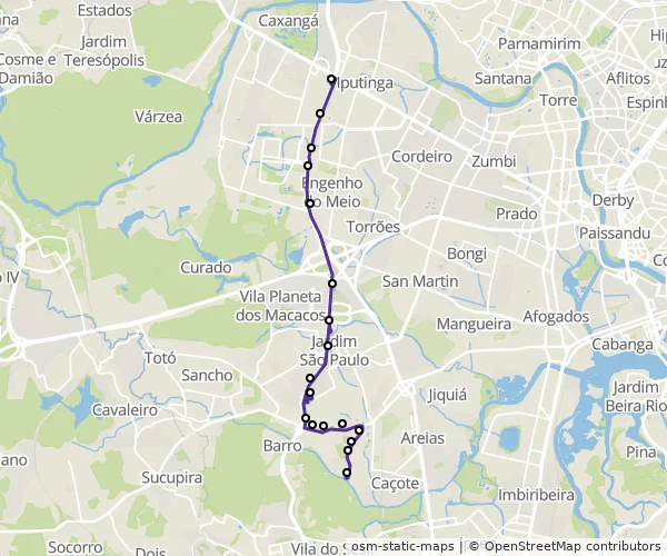 Mapa do itinerário da linha