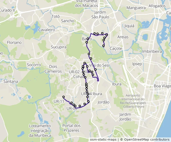 Mapa do itinerário da linha