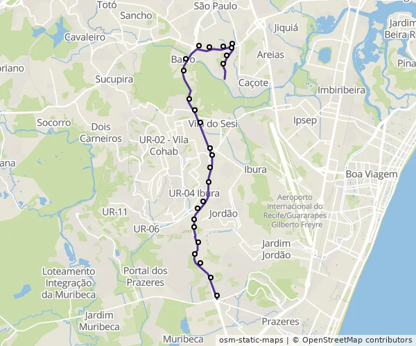 Mapa do itinerário da linha