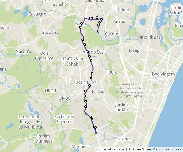 Mapa do itinerário da linha