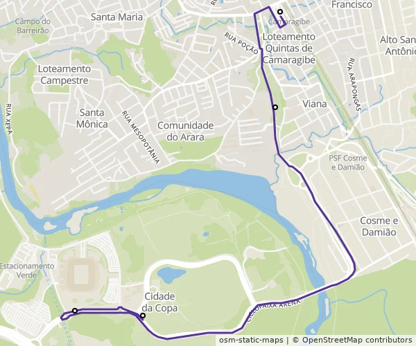 Mapa do itinerário da linha