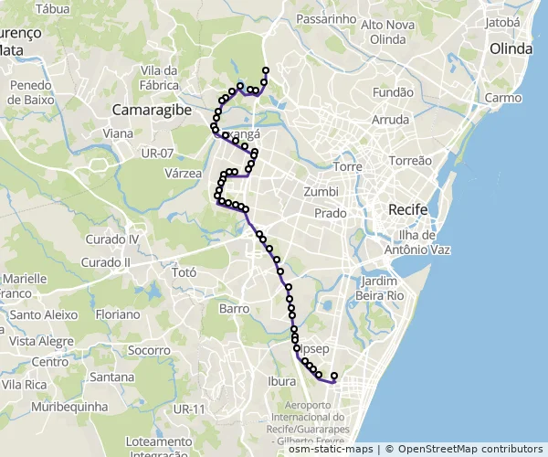 Mapa do itinerário da linha