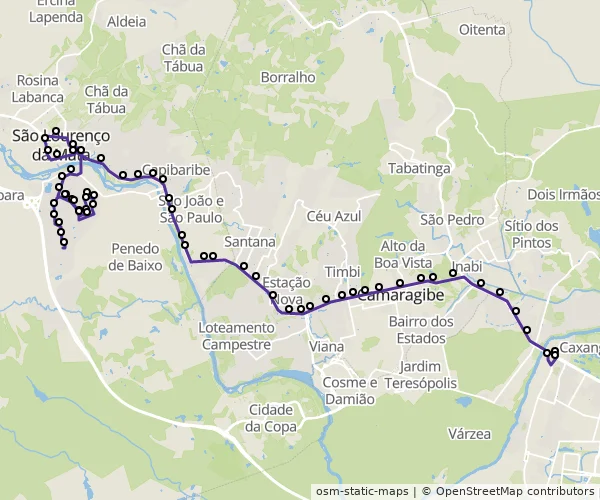 Mapa do itinerário da linha