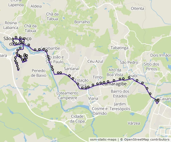 Mapa do itinerário da linha
