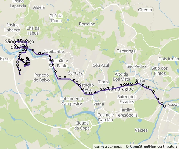Mapa do itinerário da linha