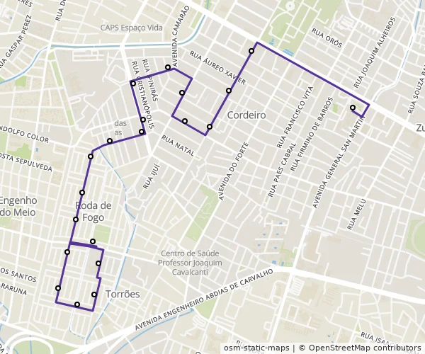 Mapa do itinerário da linha