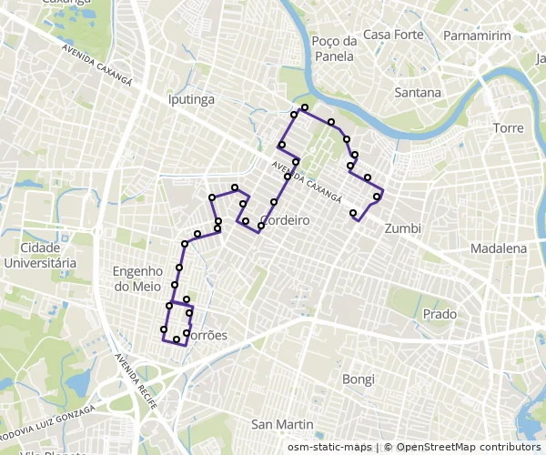 Mapa do itinerário da linha
