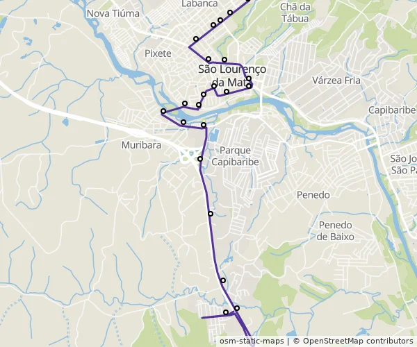 Mapa do itinerário da linha