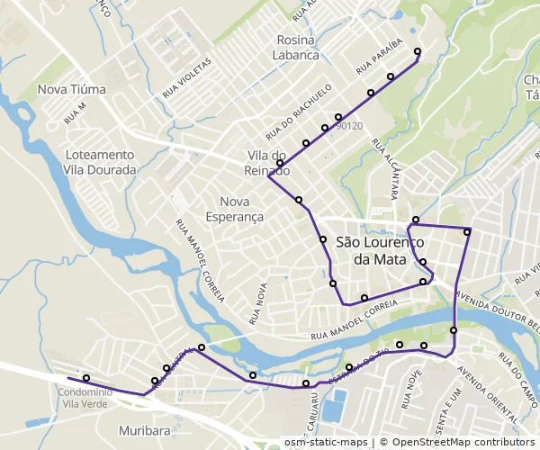 Mapa do itinerário da linha