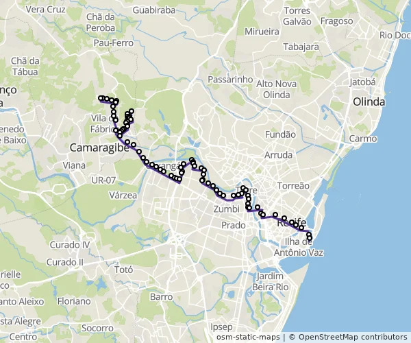 Mapa do itinerário da linha
