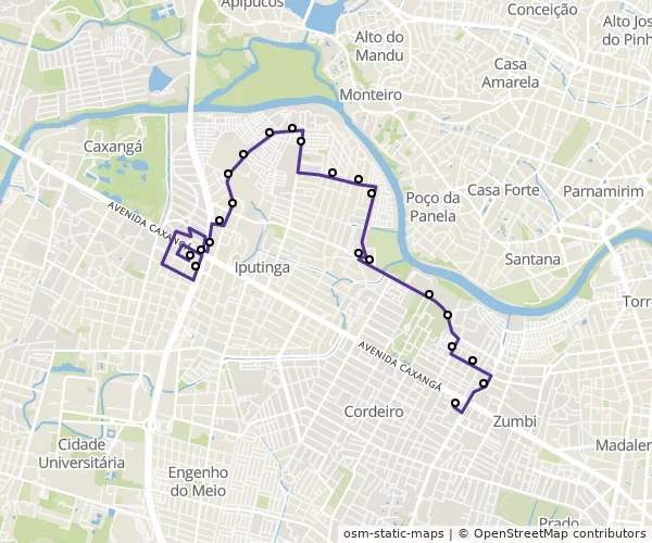 Mapa do itinerário da linha