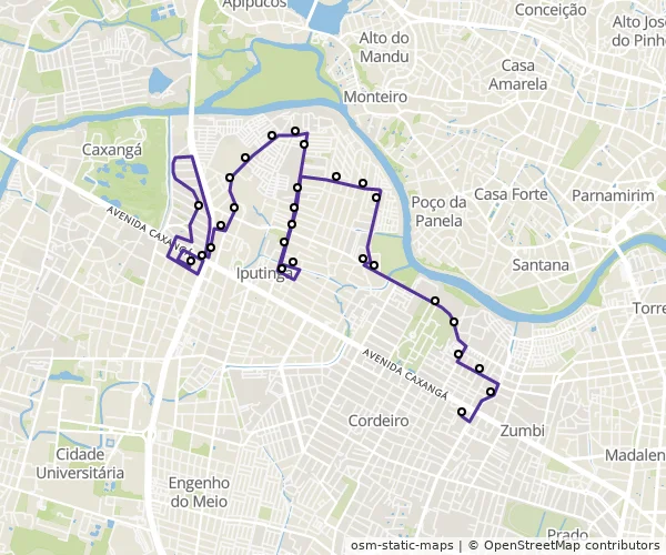 Mapa do itinerário da linha
