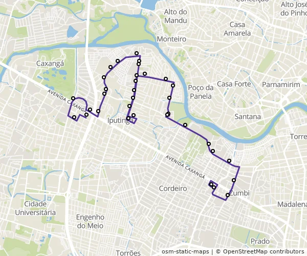Mapa do itinerário da linha