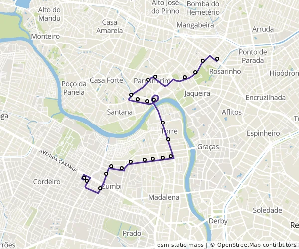 Mapa do itinerário da linha