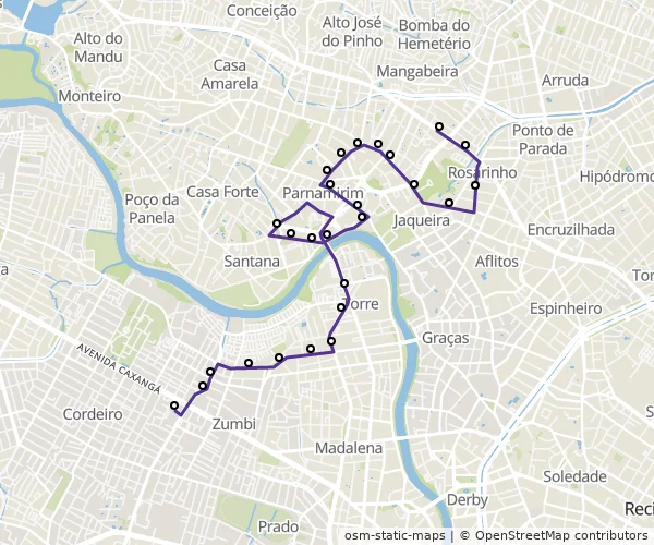 Mapa do itinerário da linha