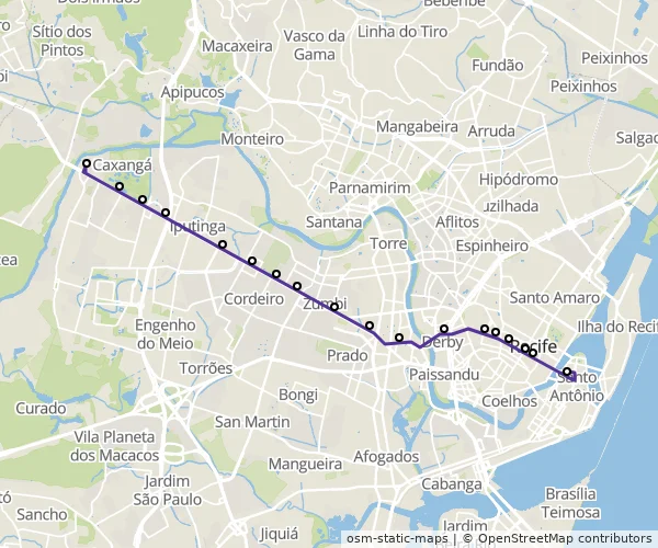 Mapa do itinerário da linha