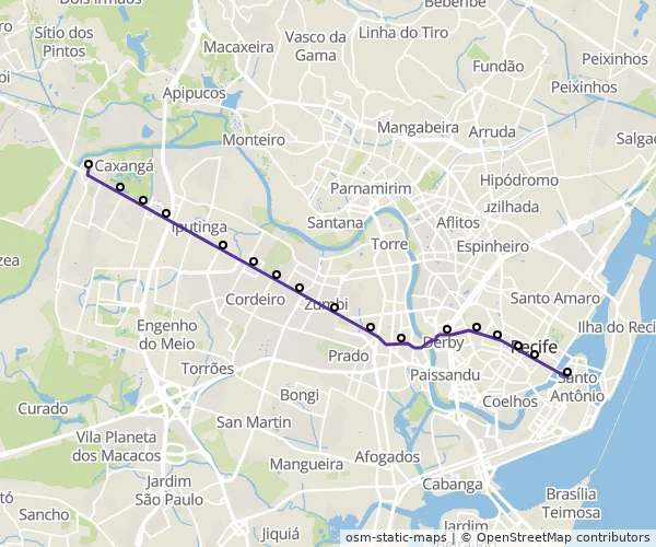 Mapa do itinerário da linha