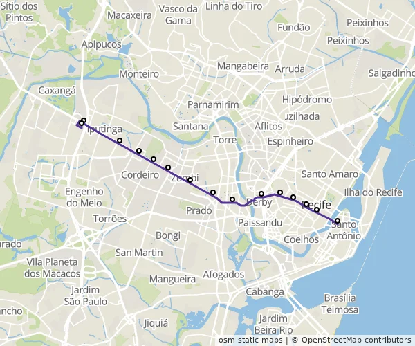 Mapa do itinerário da linha