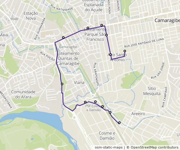 Mapa do itinerário da linha