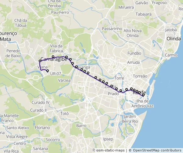 Mapa do itinerário da linha