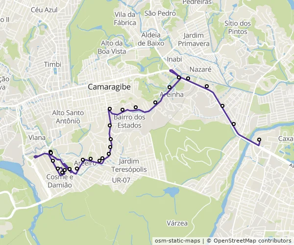 Mapa do itinerário da linha