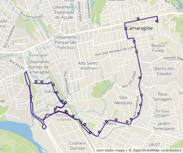 Mapa do itinerário da linha