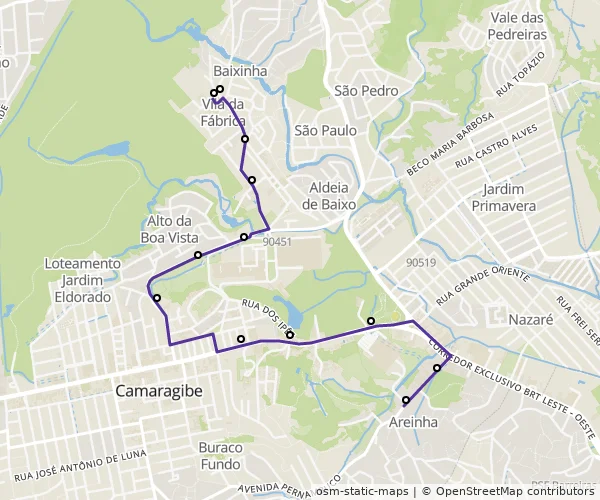 Mapa do itinerário da linha