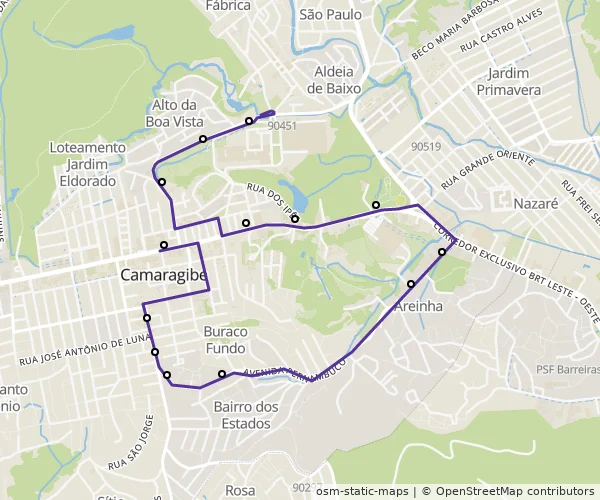 Mapa do itinerário da linha
