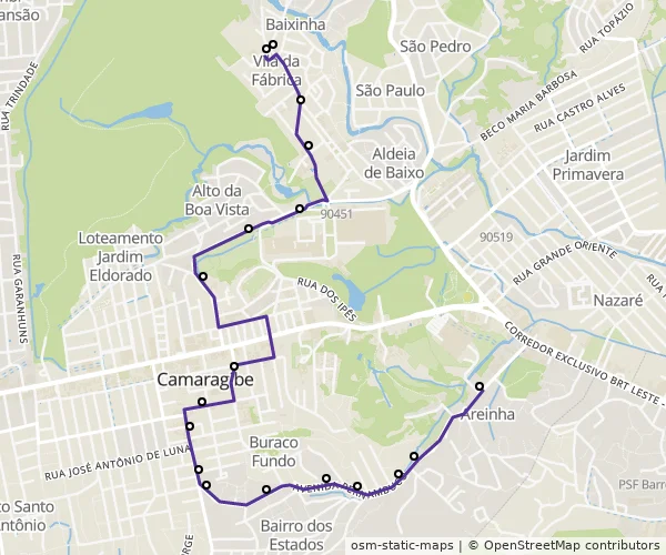 Mapa do itinerário da linha