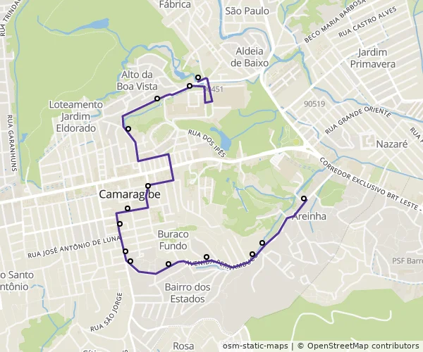 Mapa do itinerário da linha